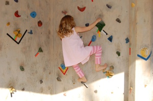 At the climbing wall near our place.  Pretty pink dresses dont slow her down! (day 2 on the dress, you'll notice.  I'm supposed to wash it tonight so she can wear it to school tomorrow)