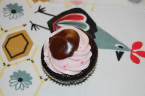 Chocolate berry ganache, and a very cool vintage tablecloth